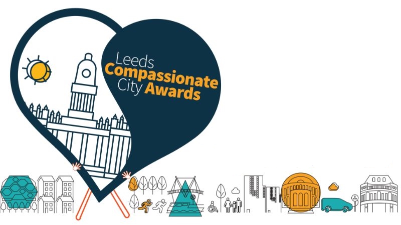 Leeds Compassionate City Awards logo showing a colourful Leeds skyline and people