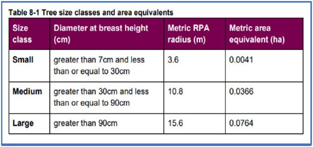 new table provide clarity on the characteristics of small, medium and large trees