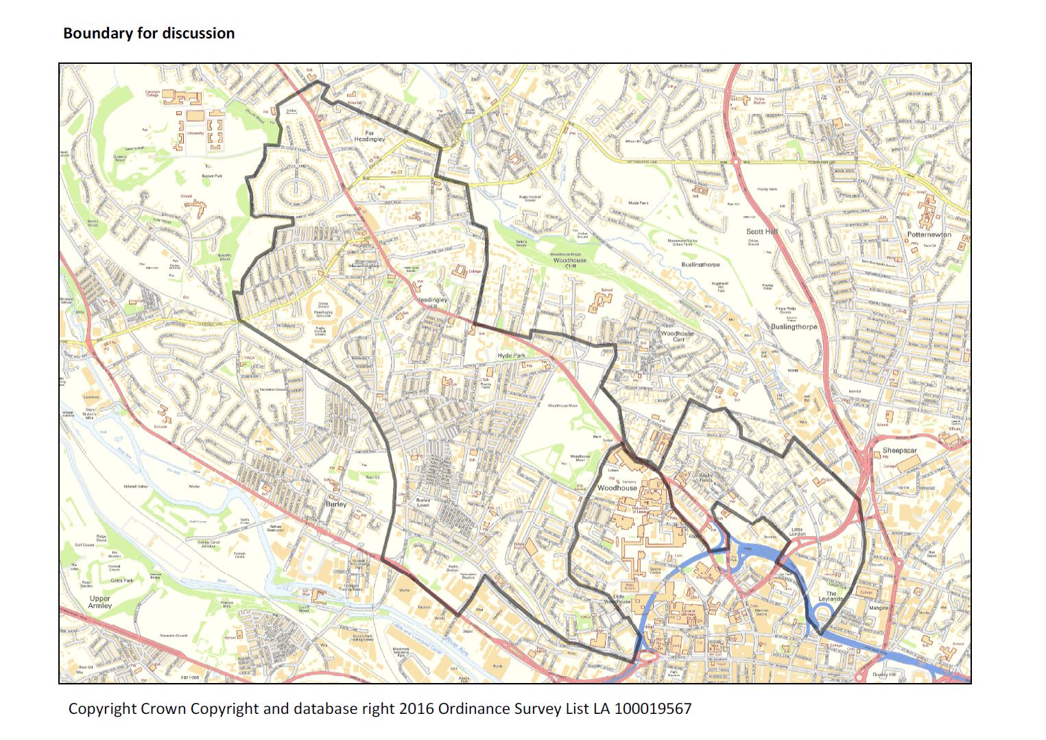 map showing the boundary of North West Leeds PSPO area