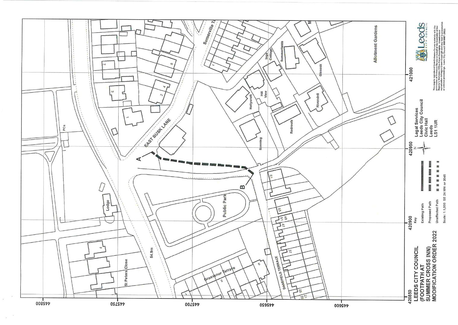 map showing path to be modified at Summer Cross Inn, Otley