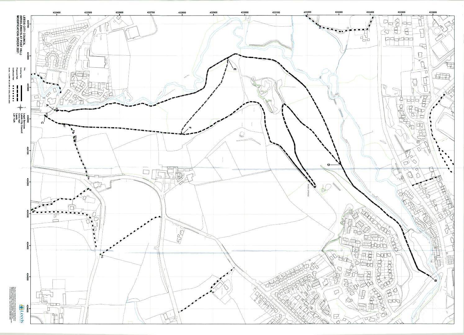 map showing paths to be modified at Post Hill