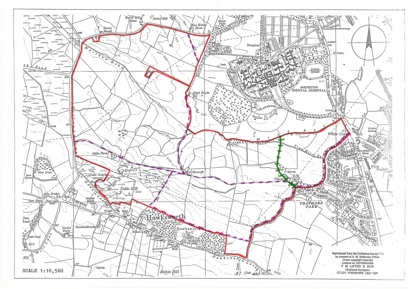Map showing the designated public rights of way on Land at Thorpe Farm Guiseley  and Home Farm Menston