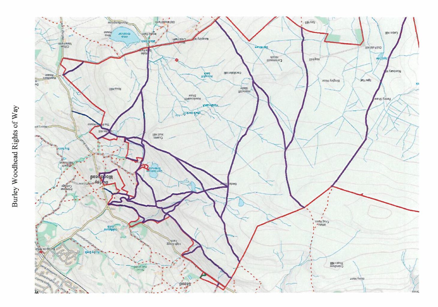 Map showing the designated public rights of way on Land at Bingley Moor