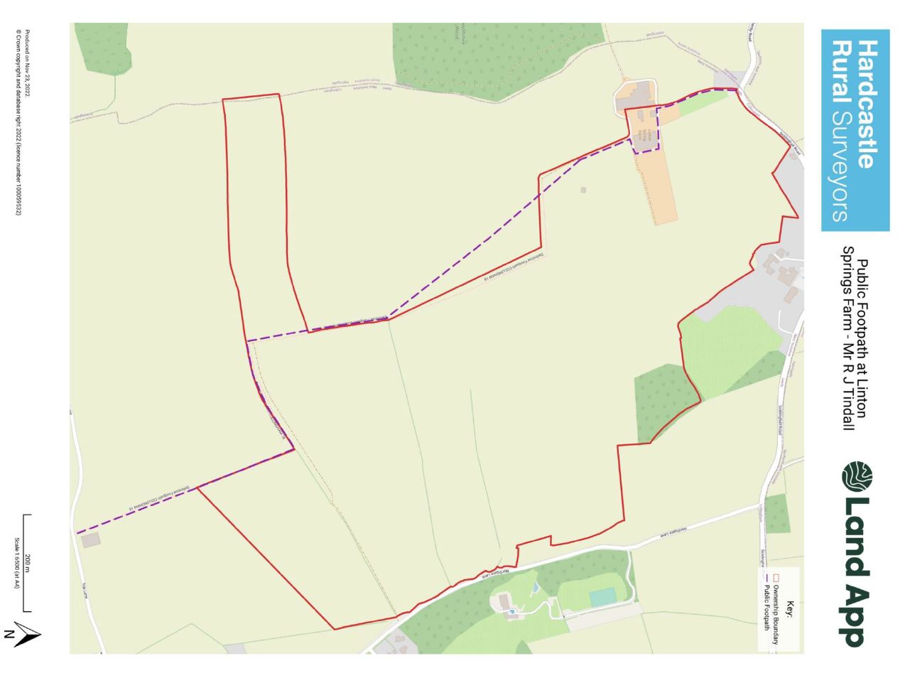 Map showing the designated public rights of way on Land at Linton Springs Farm Sicklinghall Road