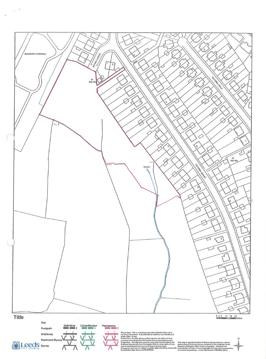 Map showing part of the designated public rights of way on Land off Victoria Avenue, Horsforth