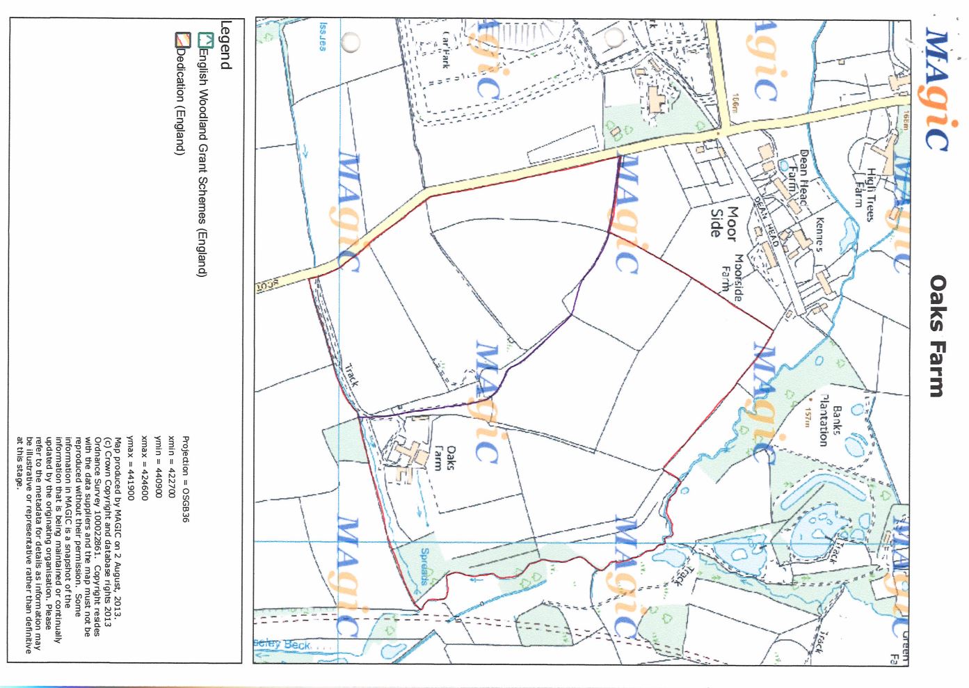 Map showing part of the designated public rights of way on land known as Oaks Farm, Scotland Lane, Horsforth,  Leeds, LS18 5HS