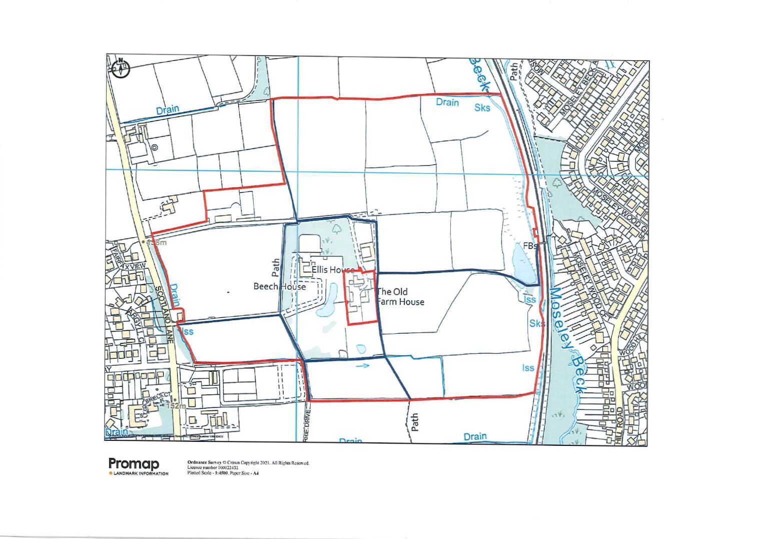 Map showing part of the designated public rights of way on land known as the Land Surrounding Beech House, Horsforth