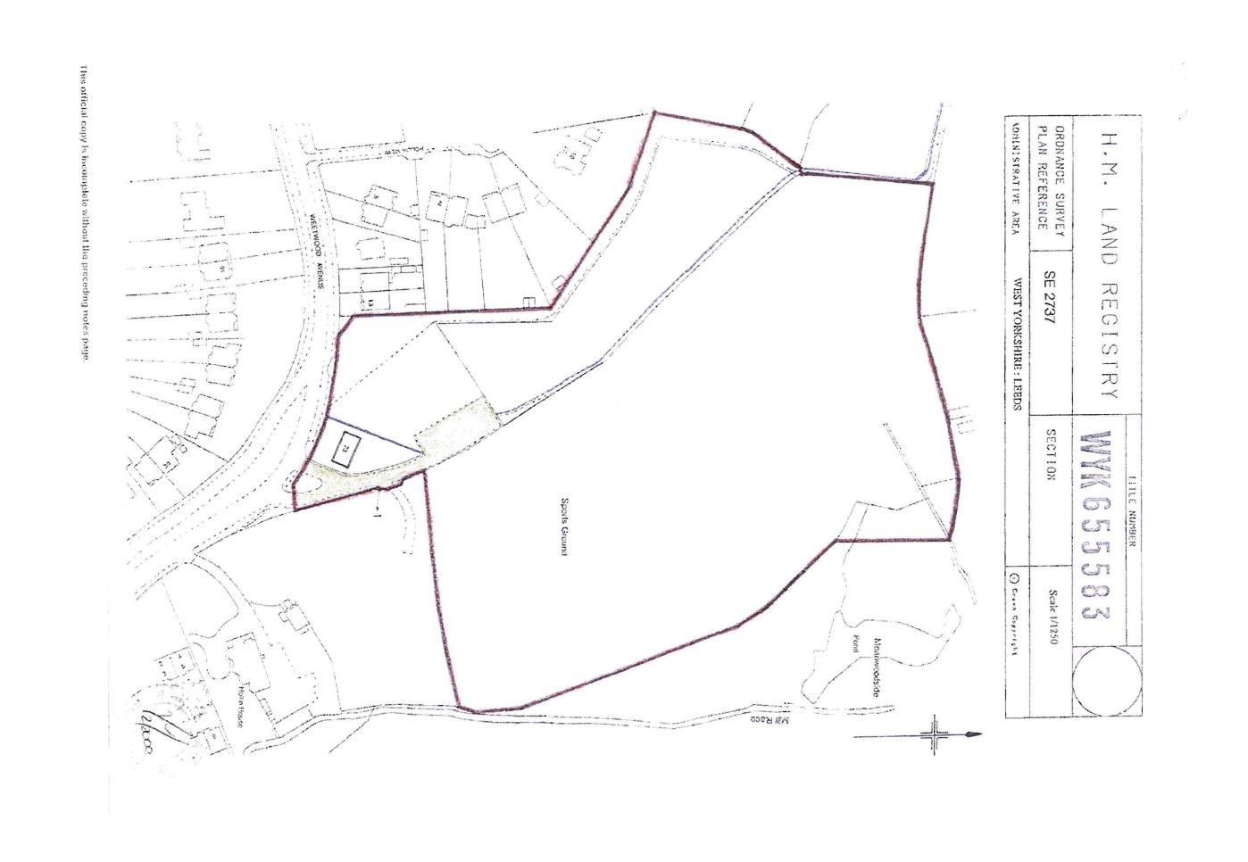 Map showing part of the designated public rights of way on freehold land on the north side of Weetwood Avenue