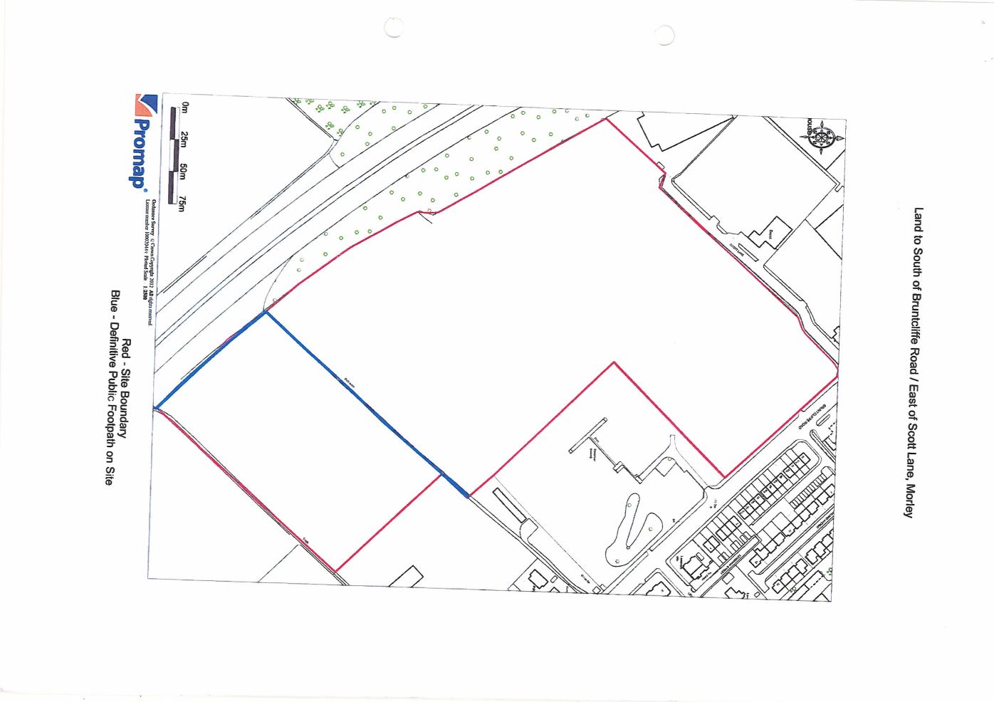 Map showing part of the designated public rights of way on land known as land at Bruntcliffe Road Morley Leeds