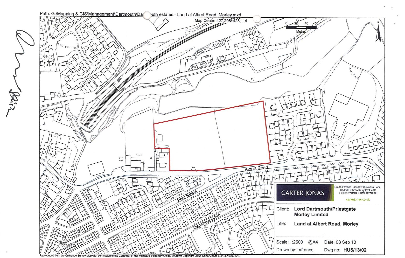 Map showing part of the designated public rights of way on land known as Land at Albert Road, Morley