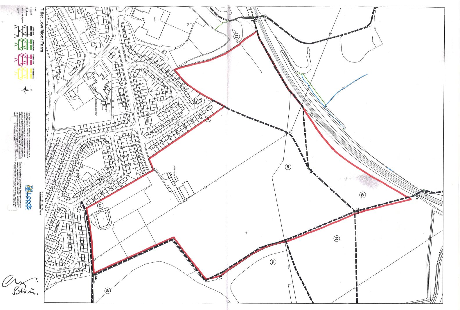 Map showing part of the designated public rights of way on land known as Low Moor Farm