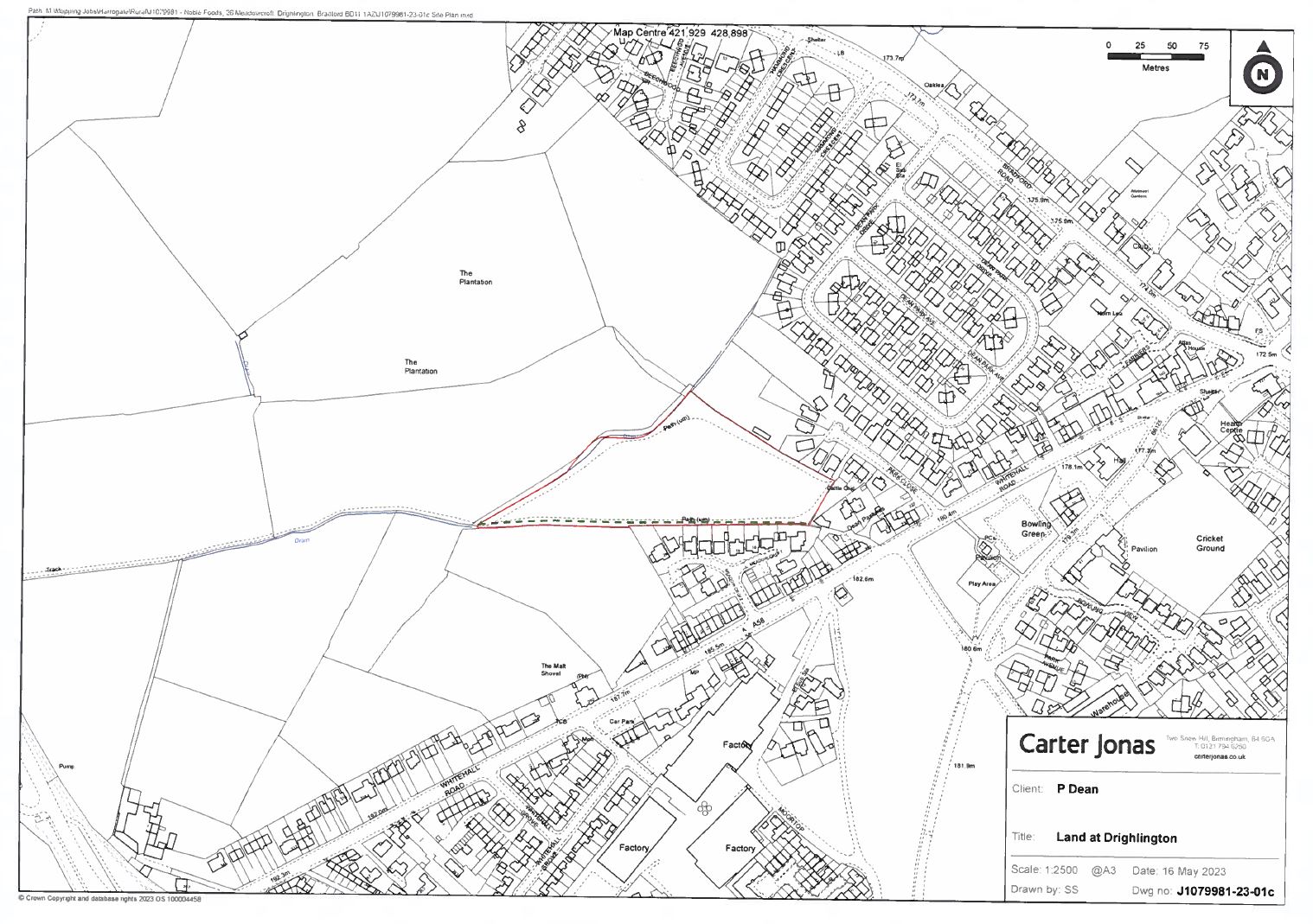 Map showing part of the designated public rights of way on Land lying to the north west of Whitehall Road, Drighlington