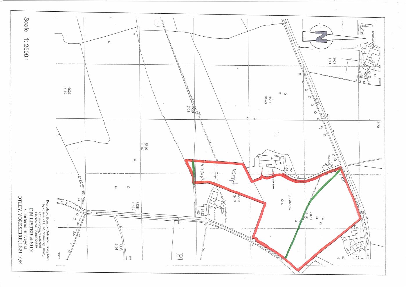 Map showing part of the designated public rights of way on land known as Agricultural grass land Priesthorpe Farm, Calverley, Leeds, LS28 5RF