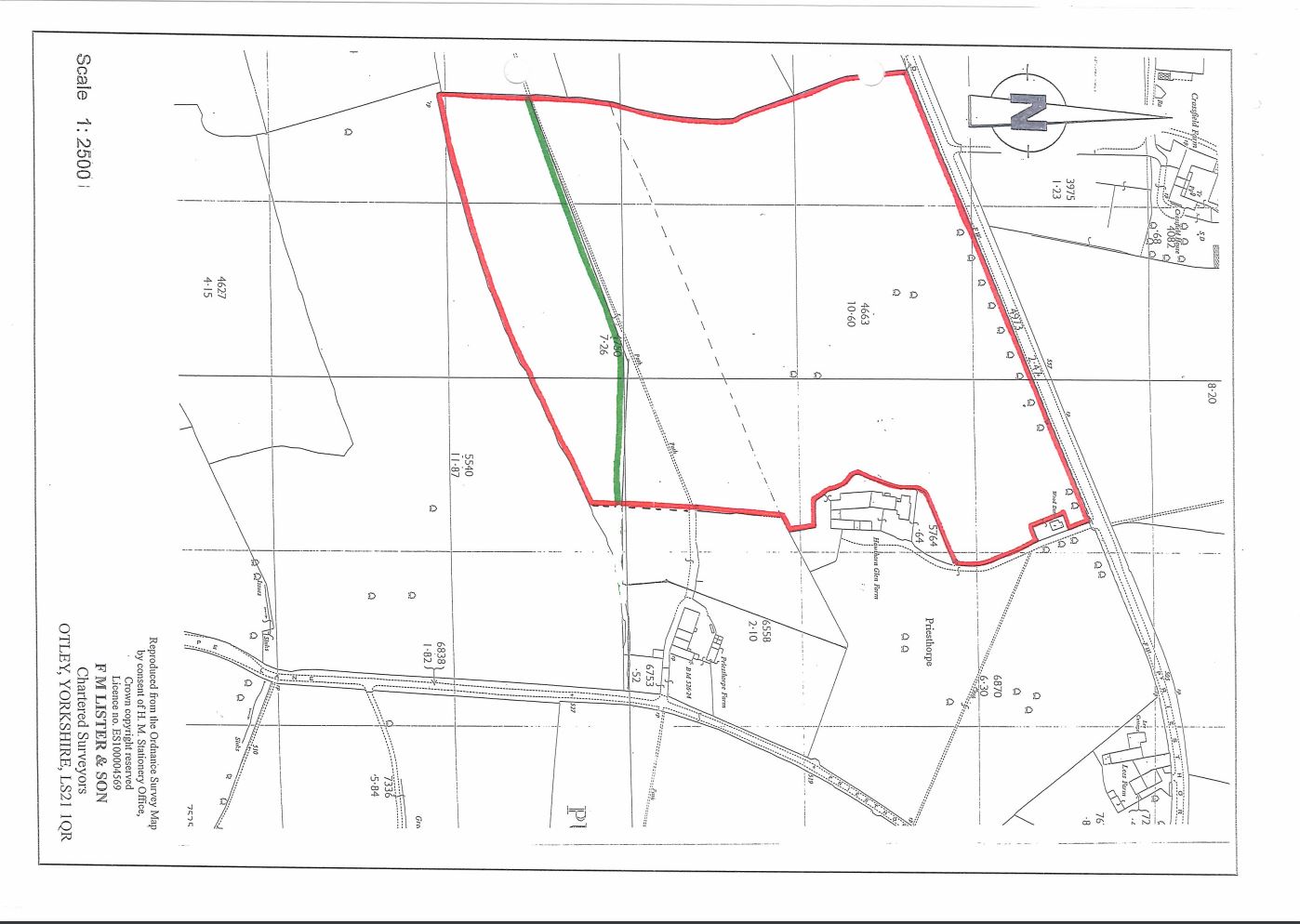 Map showing part of the designated public rights of way on land known as Agricultural grass land at Priesthorpe Road, Calverley, Leeds