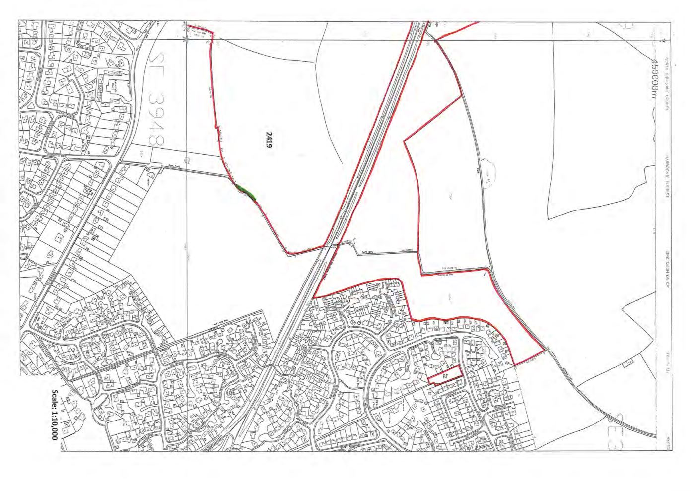 Map showing part of the designated public rights of way on land known as Land to the west of Wetherby in the ownership of Stockeld Park Estate