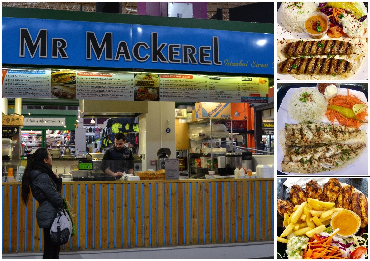 Mr Mackerel food stall plus close ups of the food for sale