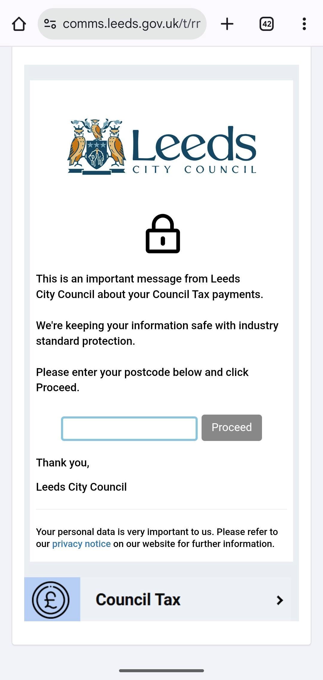 image showing website example which includes a postcode field to be able to continue