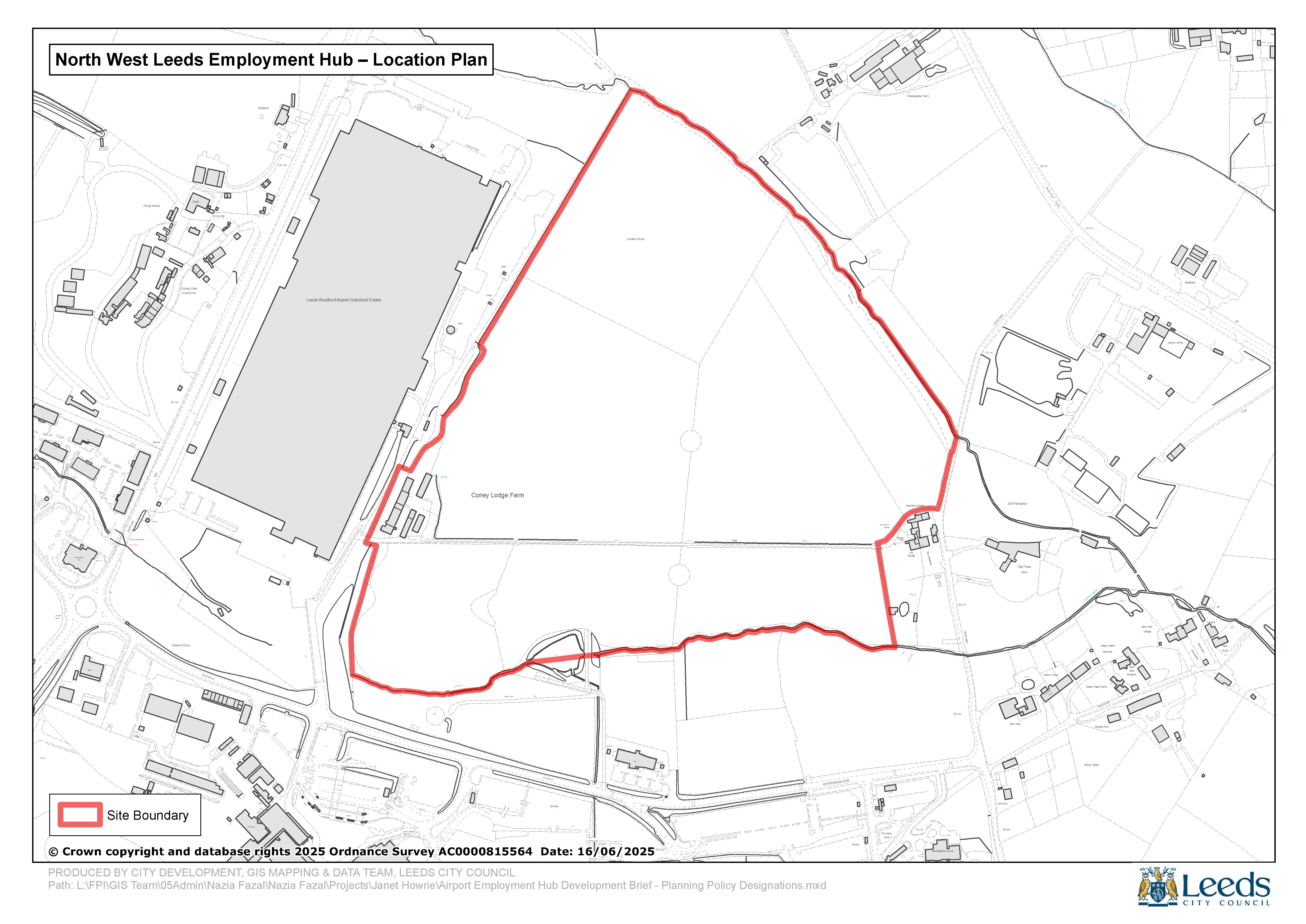 North West Leeds Employment Hub - Map 1 Site Boundary - showing red line location plan of site