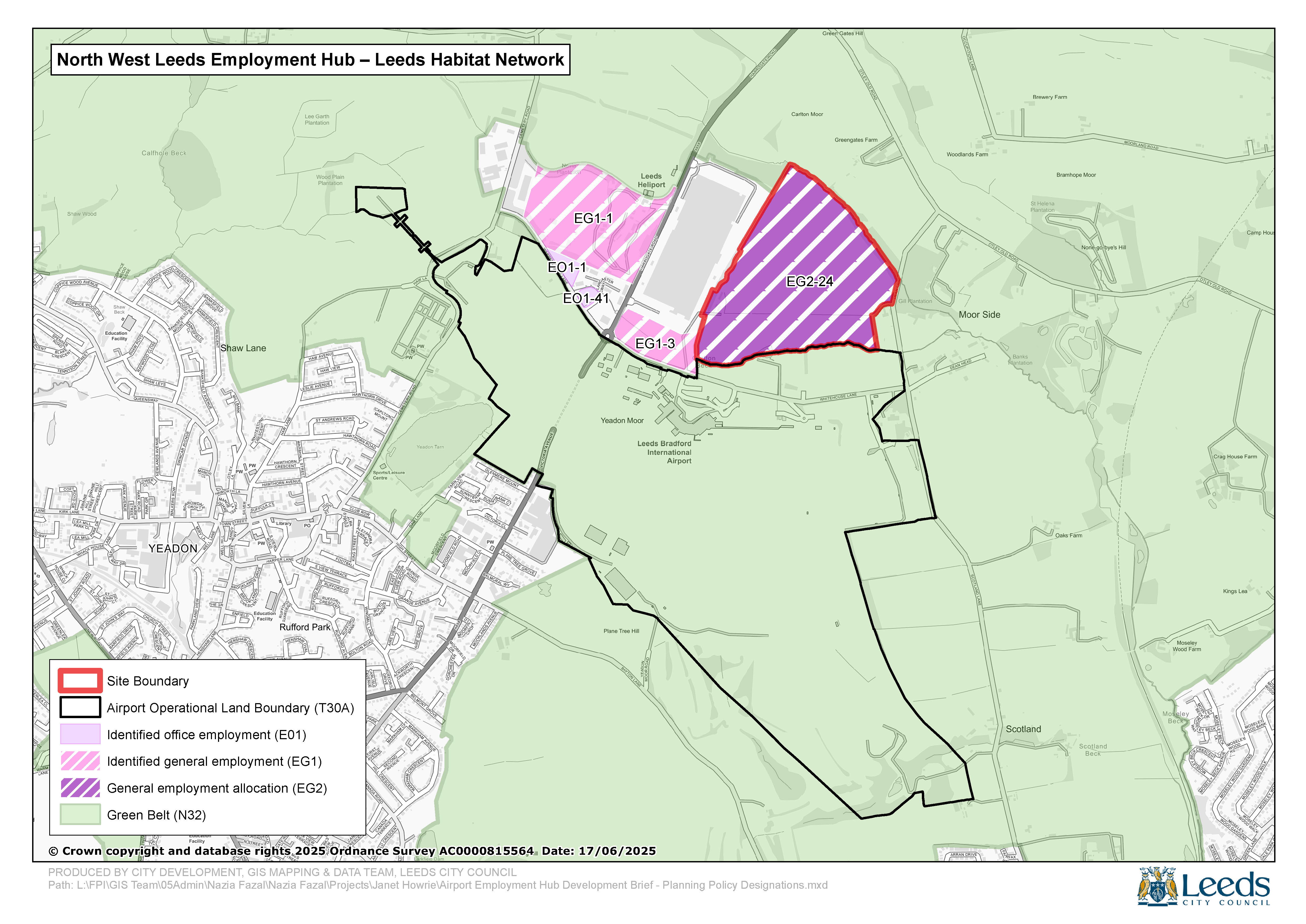North West Leeds Employment Hub - Map 2 Planning Policy Designations showing this site is all general employment allocation (EG2)