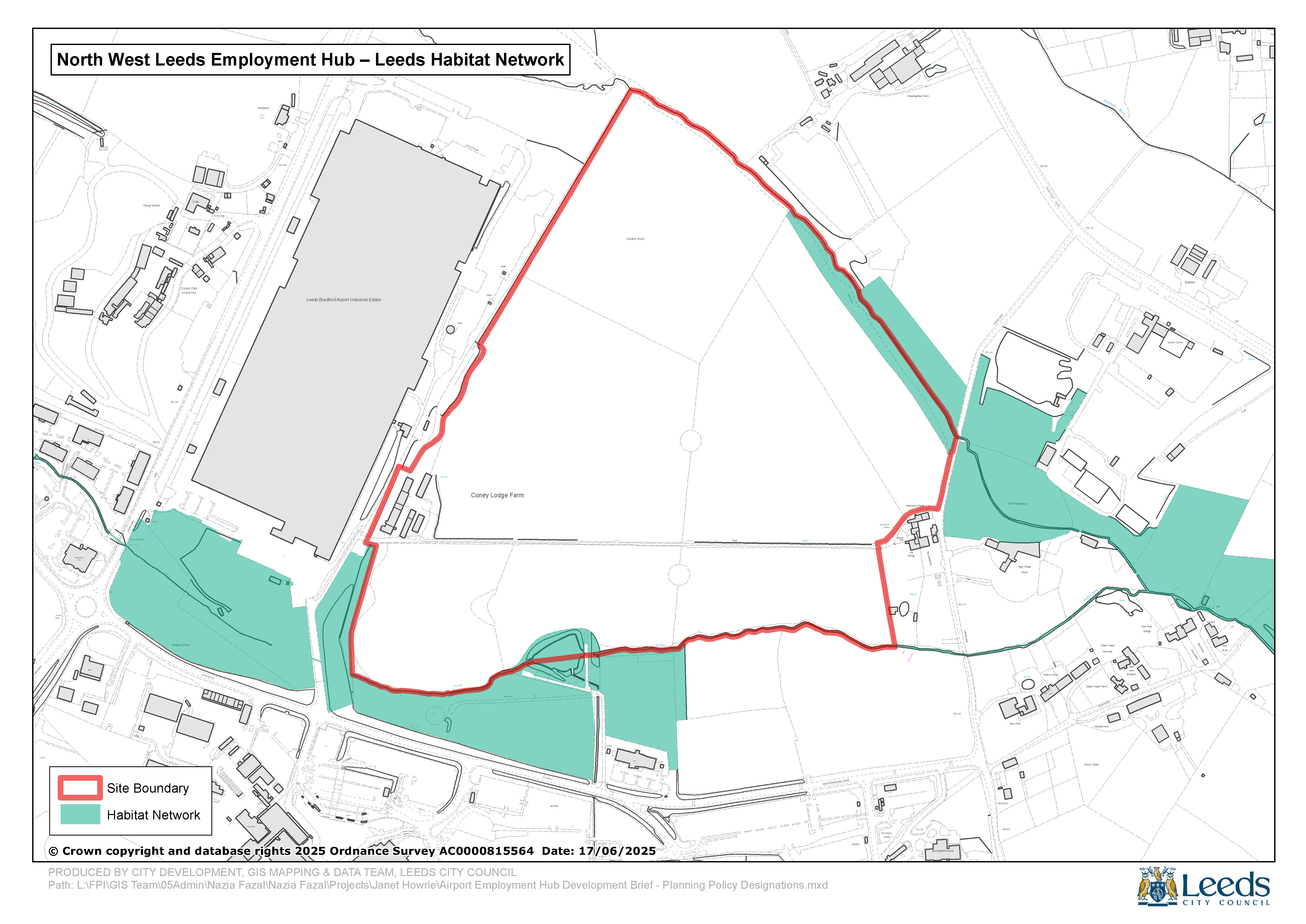 North West Leeds Employment Hub - Map 4 Leeds Habitat Network showing some patches on the fringes of the site