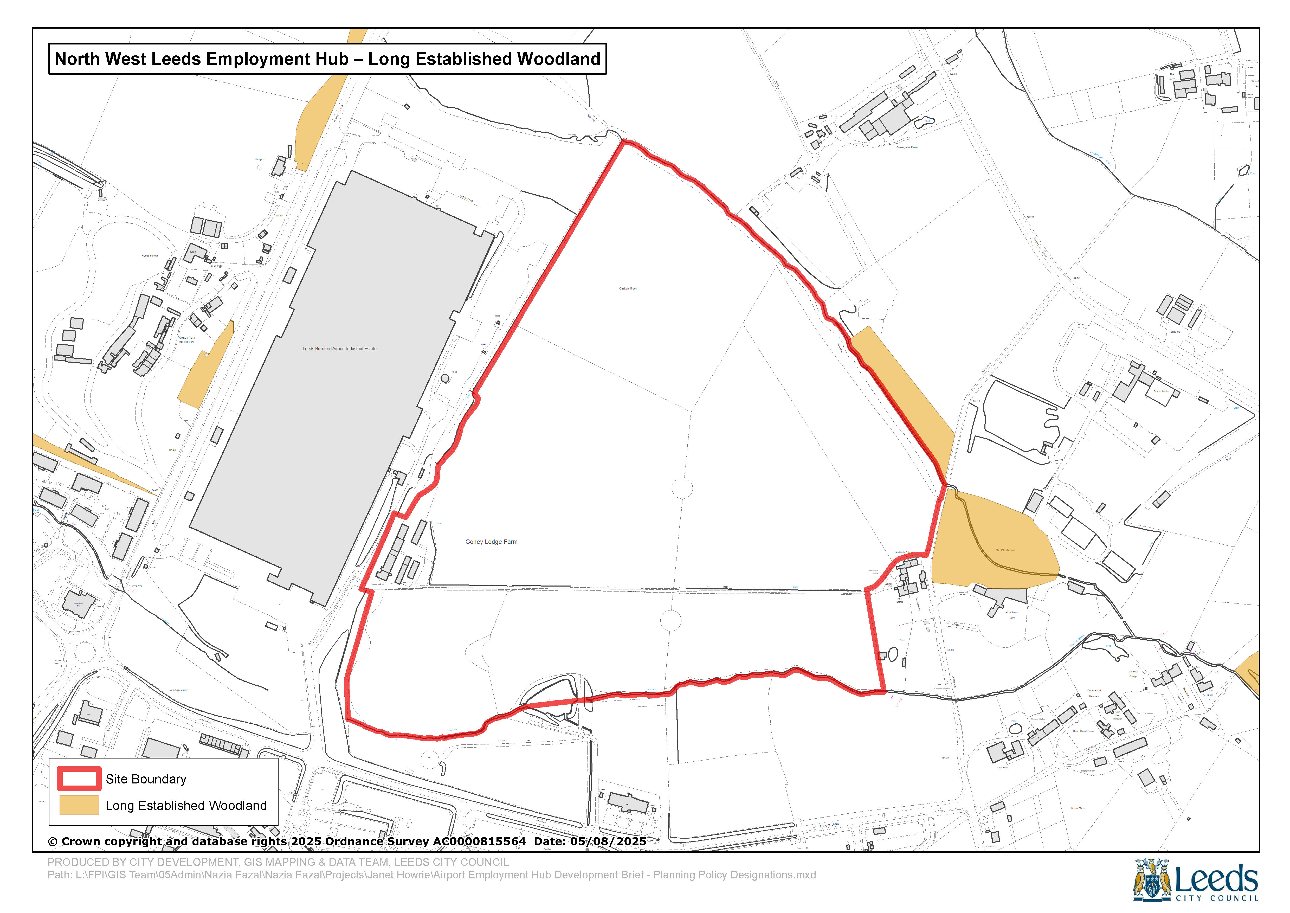 North West Leeds Employment Hub - Map 5 Long Established Woodland showing some patches just outside Eastern edge of site