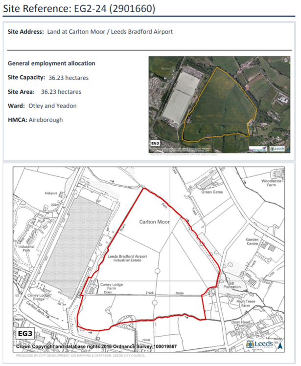 Site Allocations Reference EG2-24 Land at Carlton Moor Leeds Bradford Airport