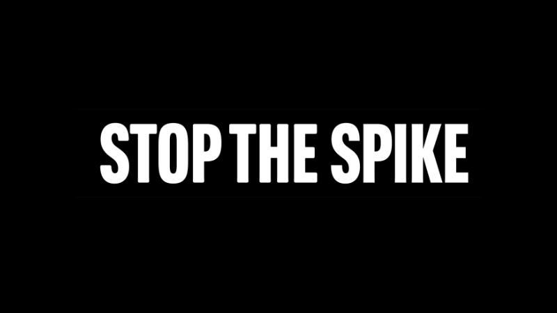 Stop the spike white text on black background