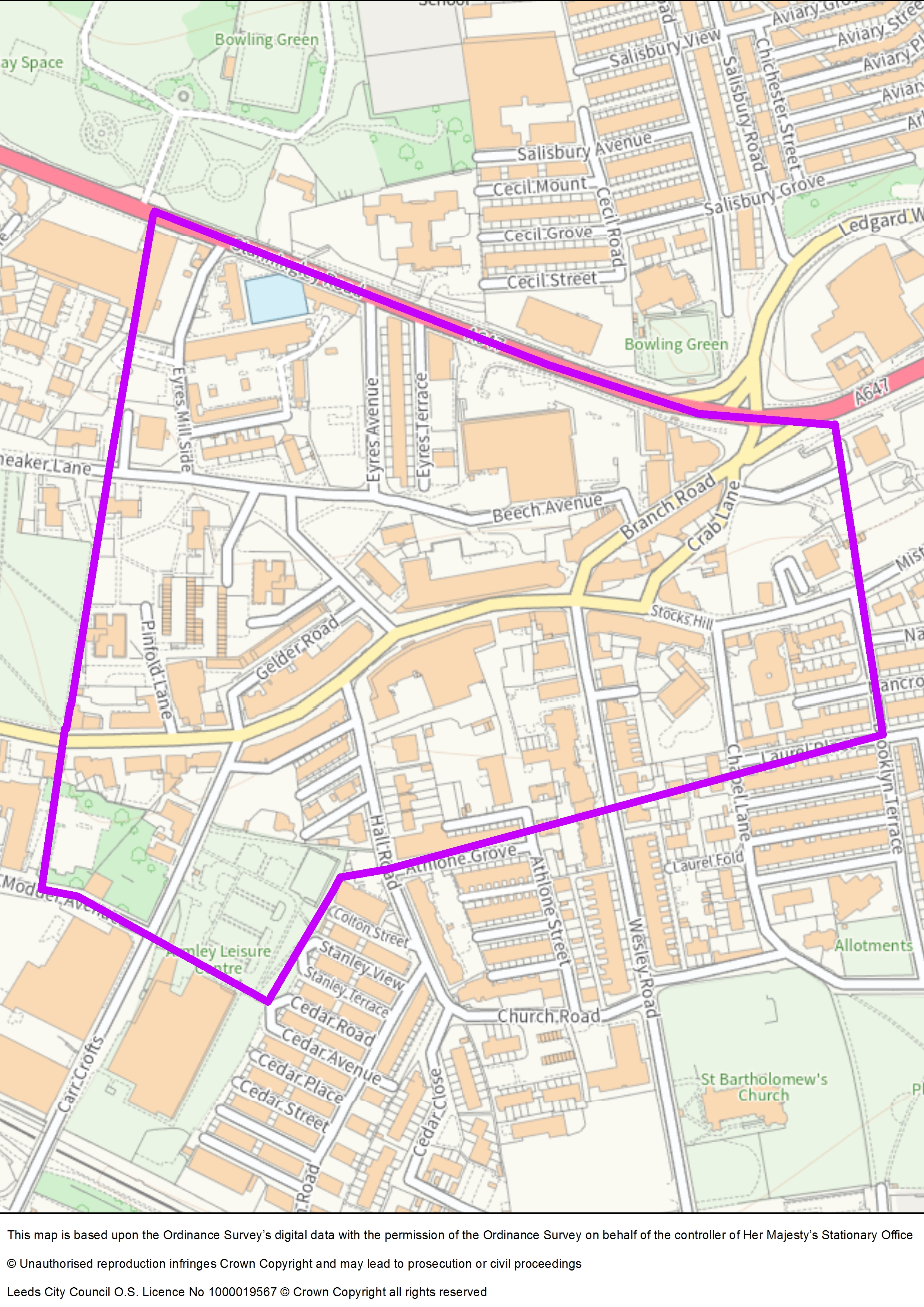 Map of Armley cumulative impact area