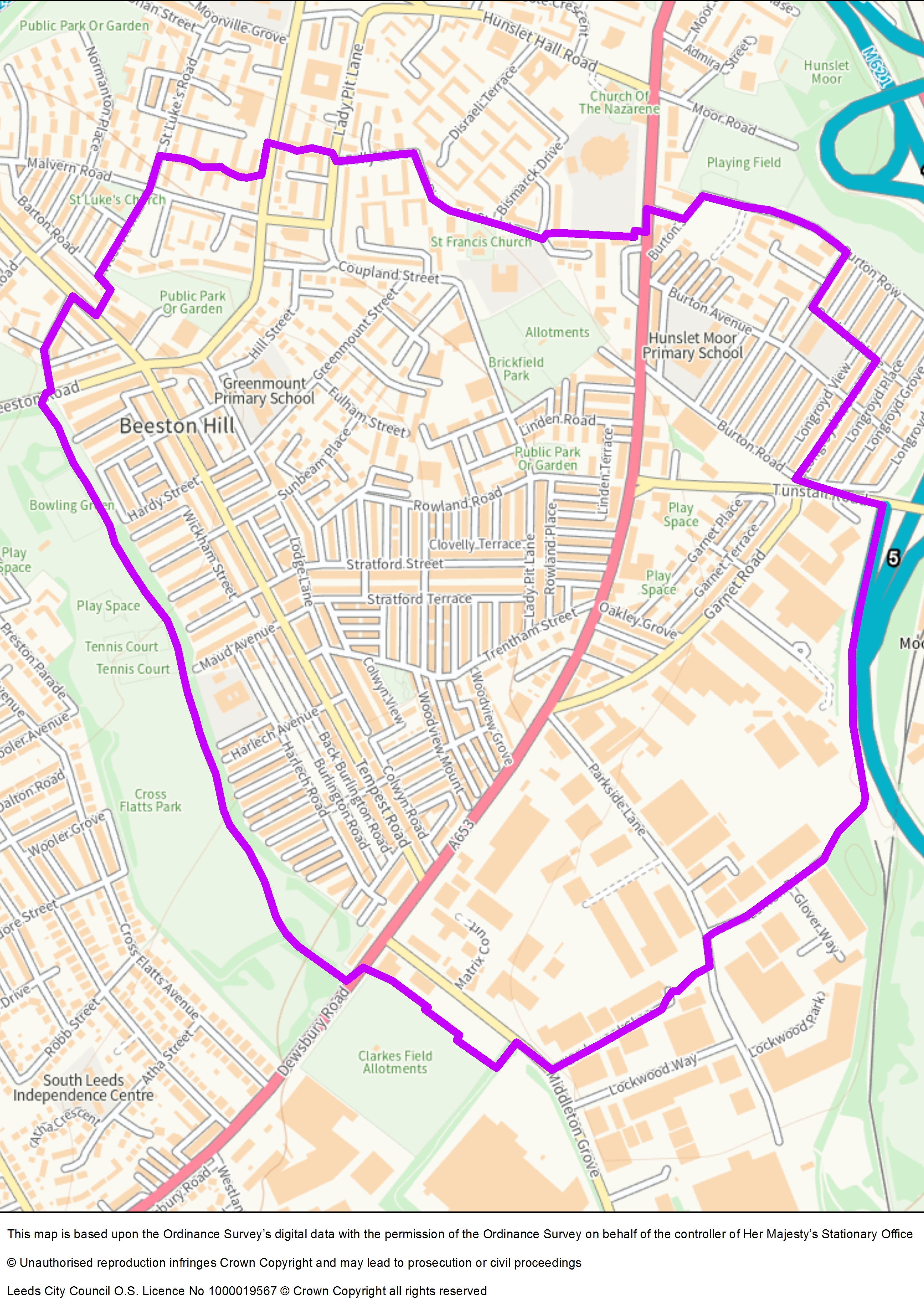 Map of Beeston cumulative impact area