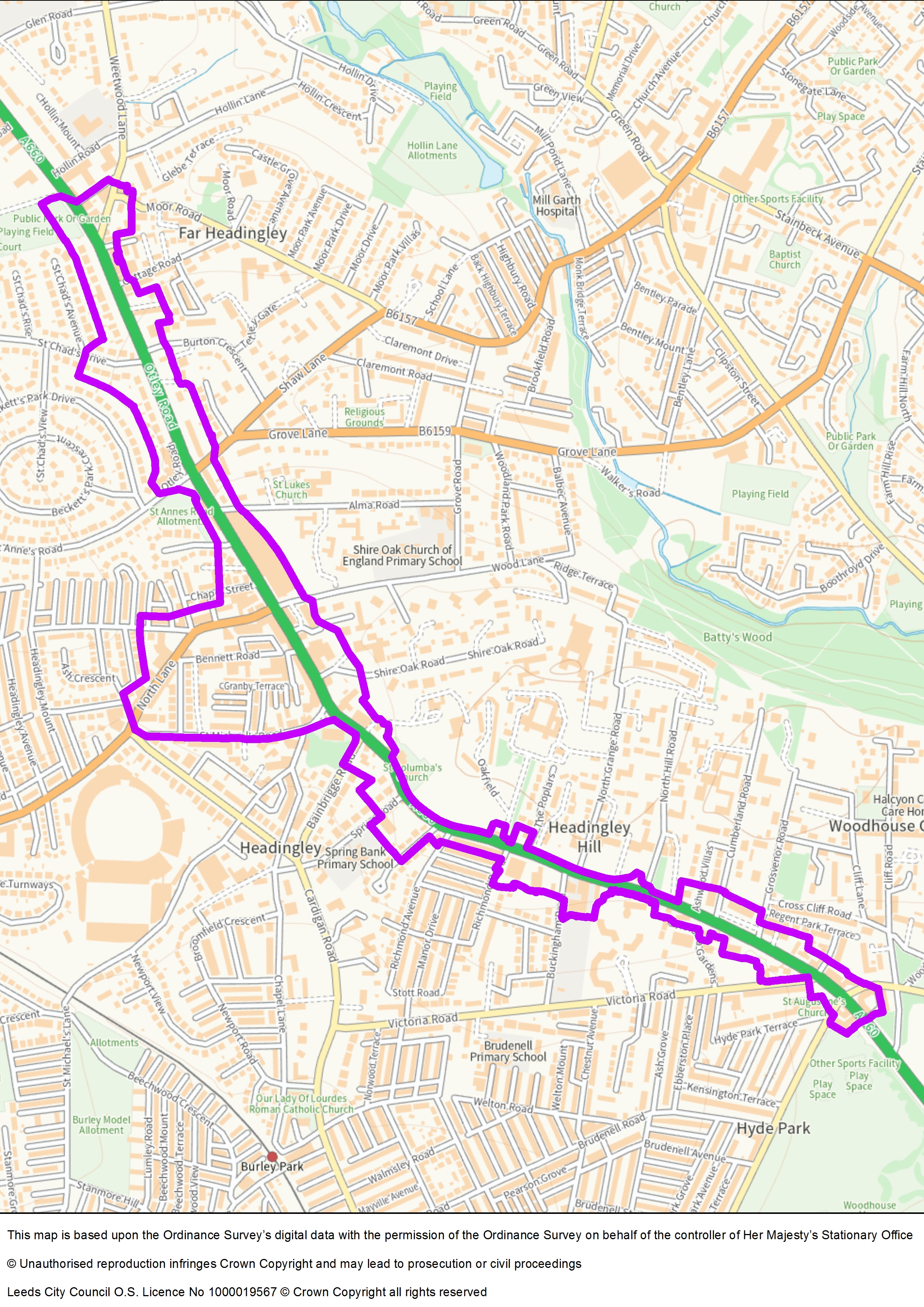 Map of Headingley cumulative impact area