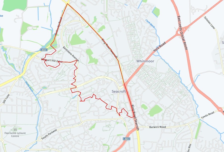 Map of Seacroft north monkswood with a red line around that area