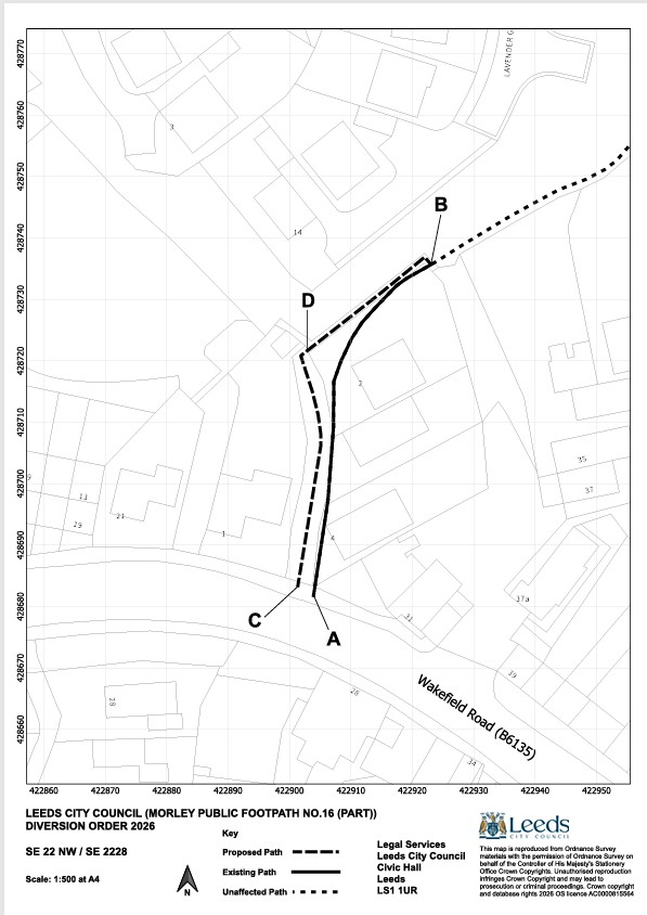 Map of Morley public footpath number 16