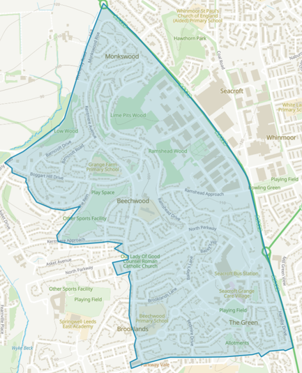 Aerial map of Seacroft North Monkswood ward highlighted in blue