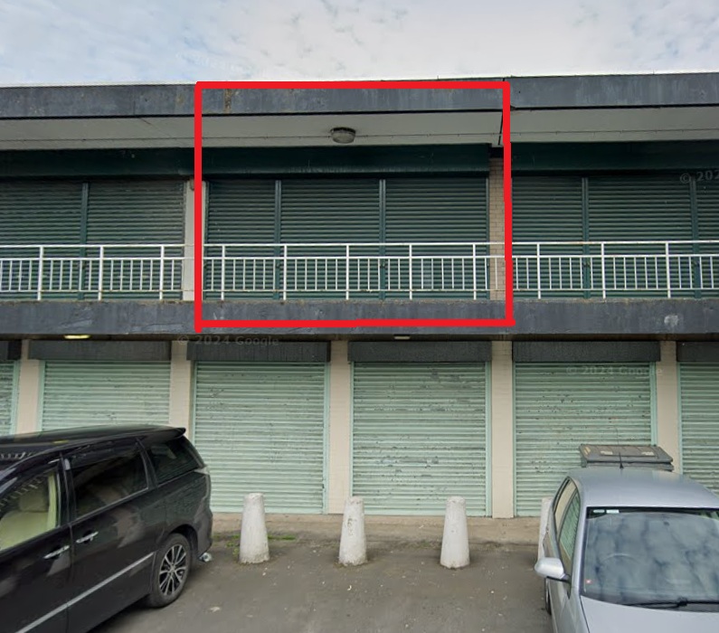 A image showing a first floor small industrial unit with a red outline