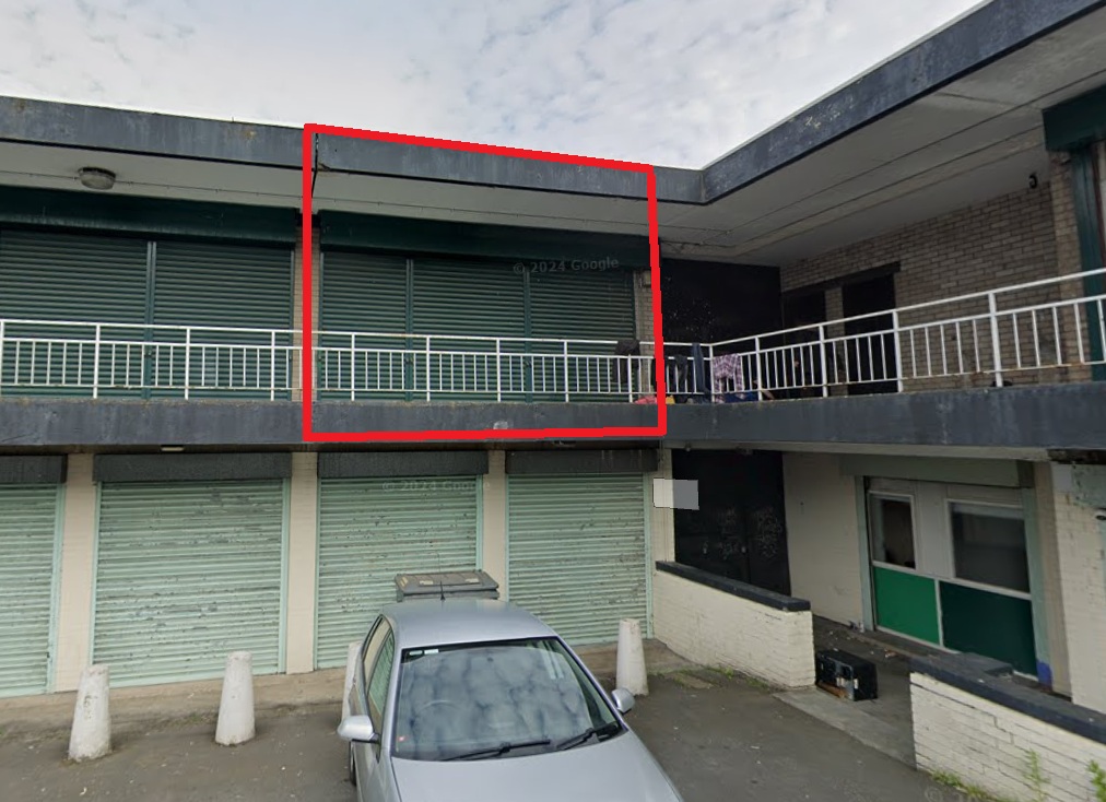 A image showing a first floor small industrial unit with a red outline