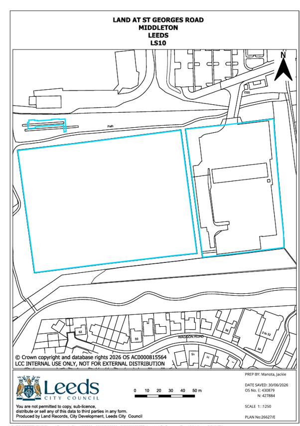 A map of land for disposal, highlighted in a blue box in Middleton
