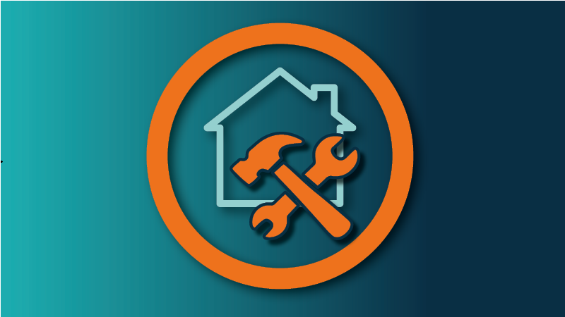 A gradient image with a house icon, with a hammer and spanner icon overlapping