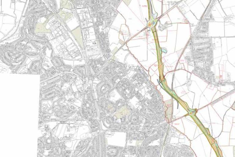 current alignment of the East Leeds Orbital Route, correct at the time of publication
