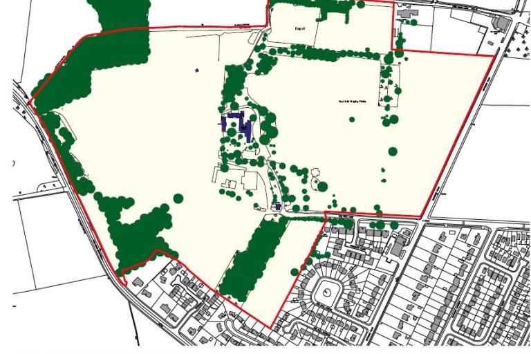 Illustrative locations of significant landscape features in Red Hall, mainly on the left-side boundary and through the centre of the area