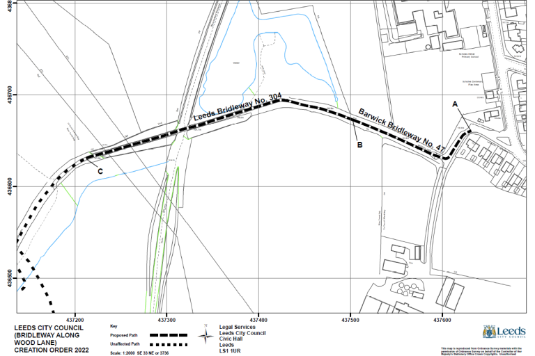 Map showing route of proposed bridleway
