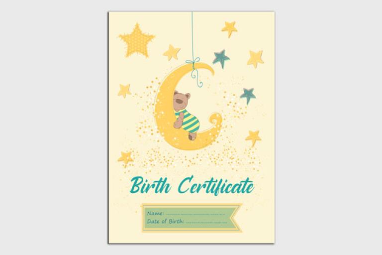 A4 front cover showing cartoon bear sitting on a yellow moon surrounded by green and yellow stars.