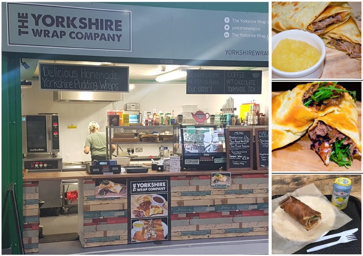 Yorkshire Wrap company food stall plus close ups of the food for sale